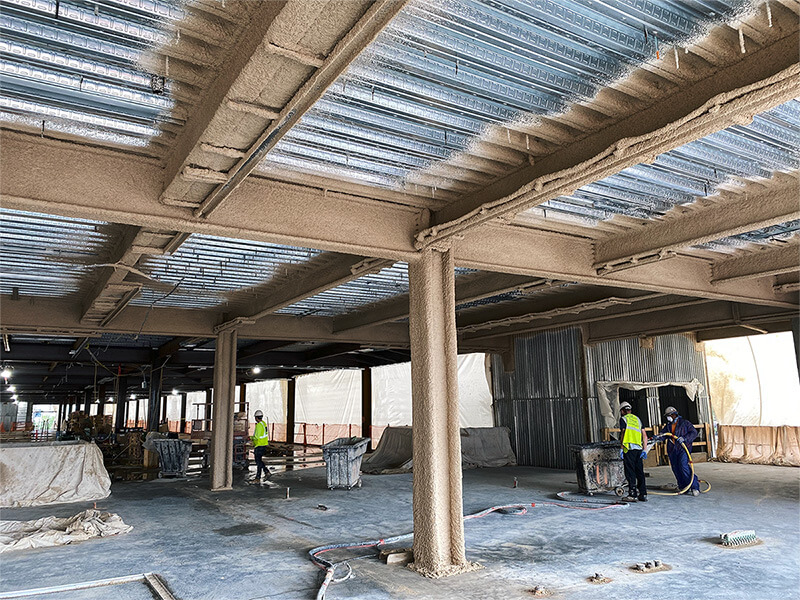 Spray Fireproofing applied to steel and metal lath in Utica, New York